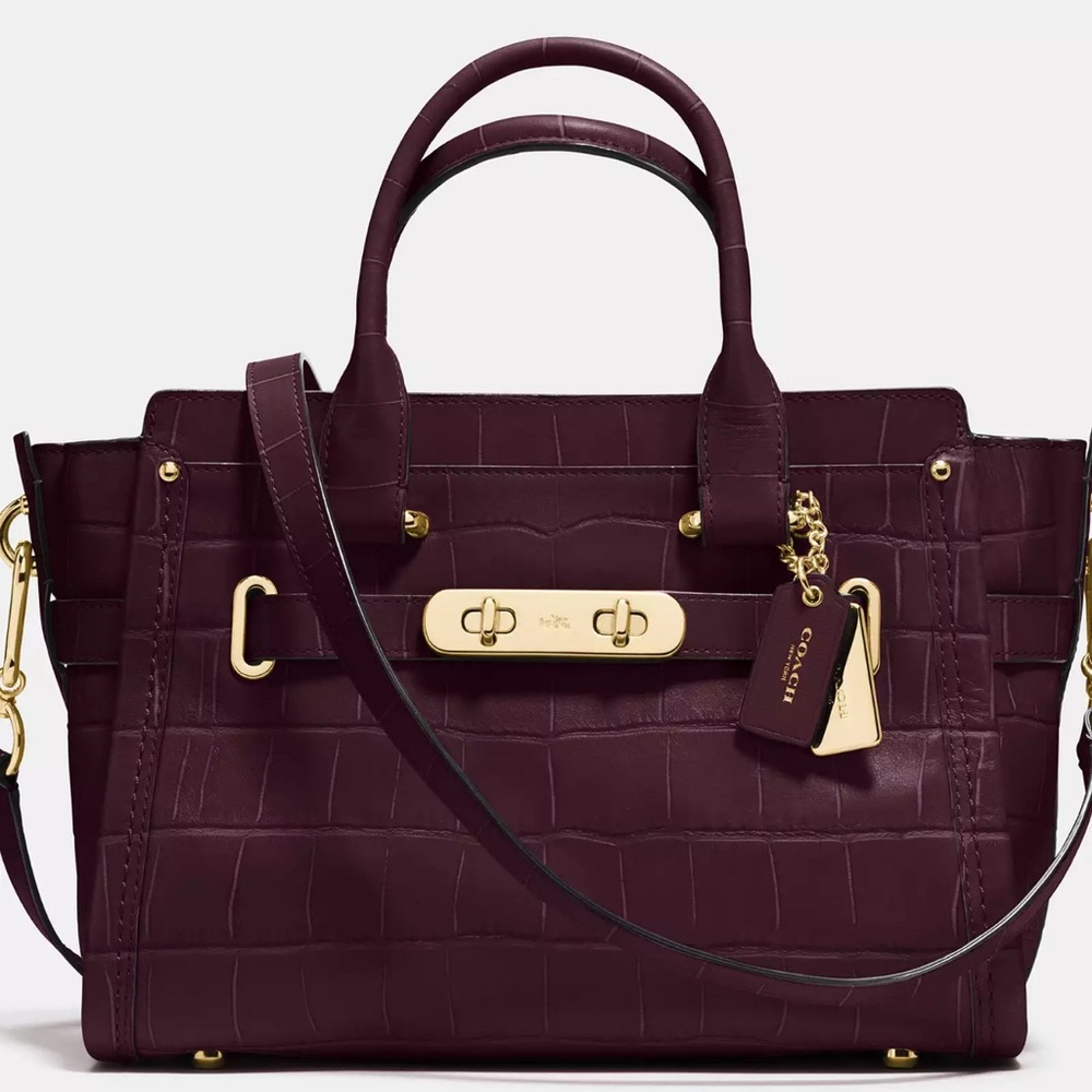 Coach Swagger Croc Embossed Leather